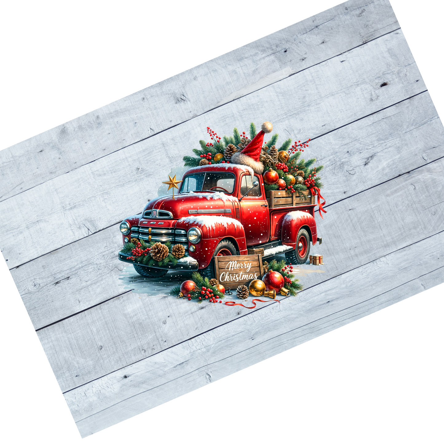 Christmas truck - Red with Santa hat and snow