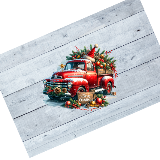 Christmas truck - Red with Santa hat and snow