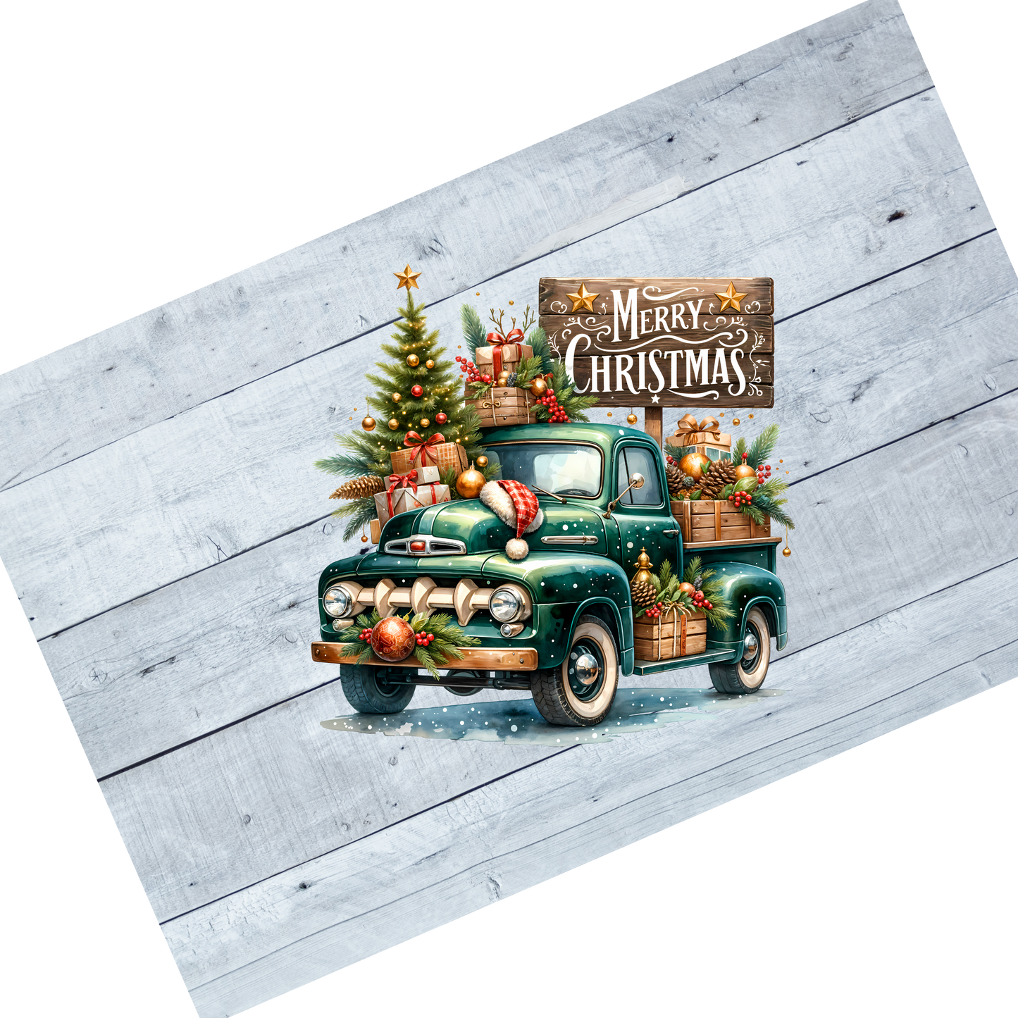 Christmas truck - Green with snow and sign