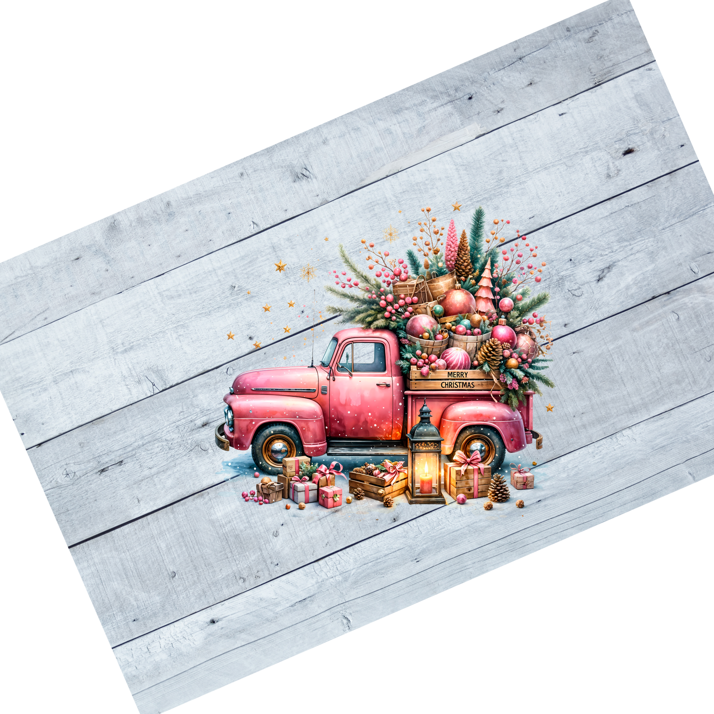 Christmas truck - Pink with fir and ornaments