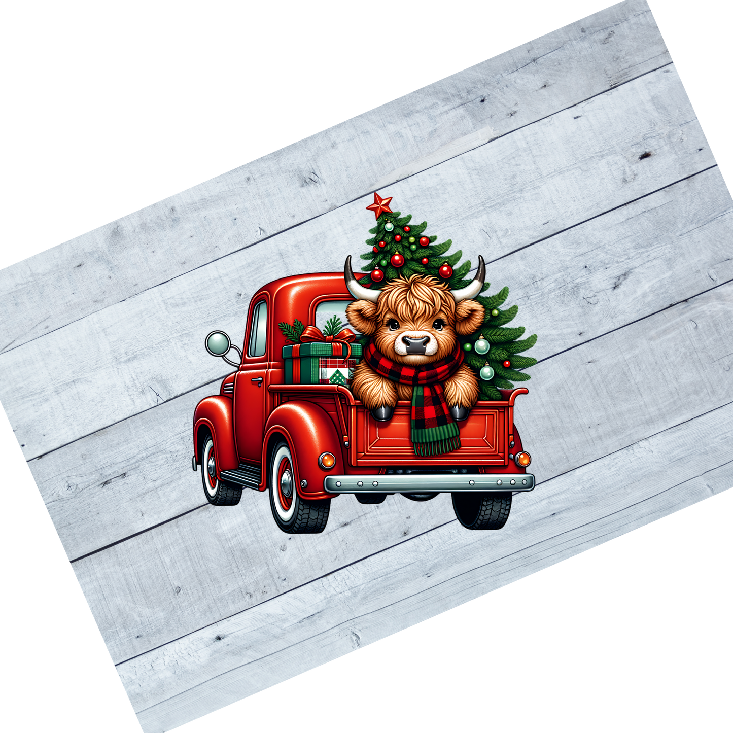 Christmas truck- highland cow