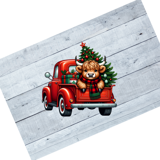 Christmas truck- highland cow