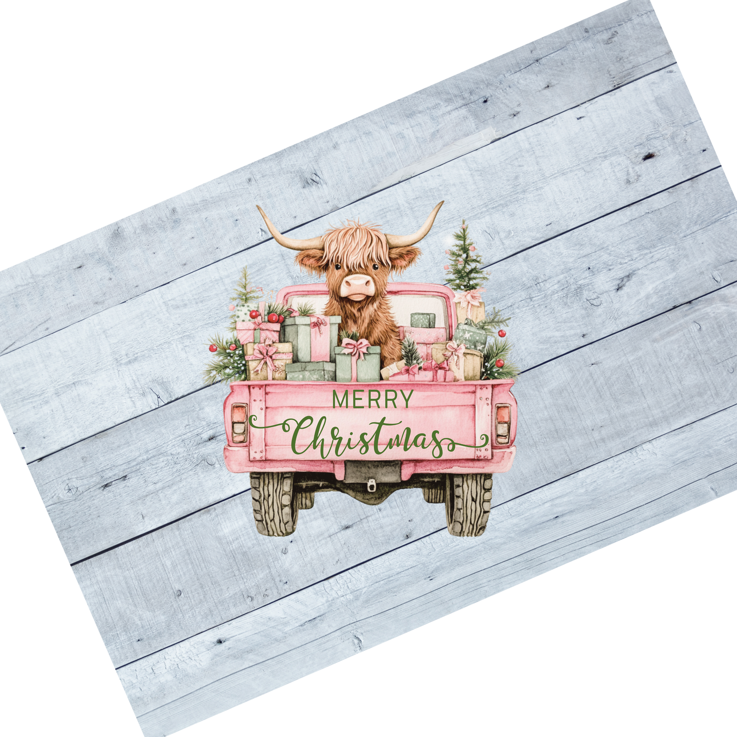 Christmas truck- pink w highland cow