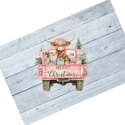 Christmas truck- pink w highland cow