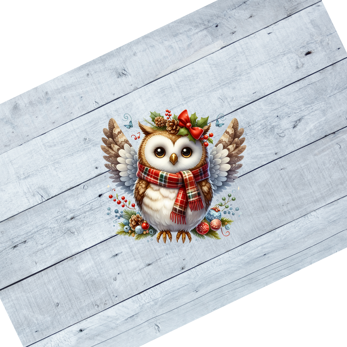 Owl- Red bow- Wings out perched